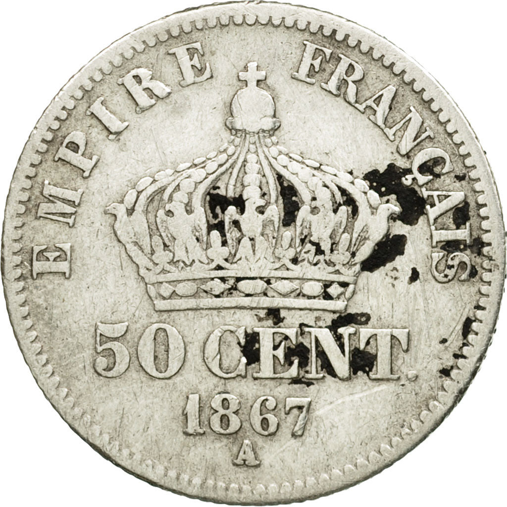 Coin, France, Napoleon III, 50 Centimes, 1867, Paris, VF(30-35), KM 814.1