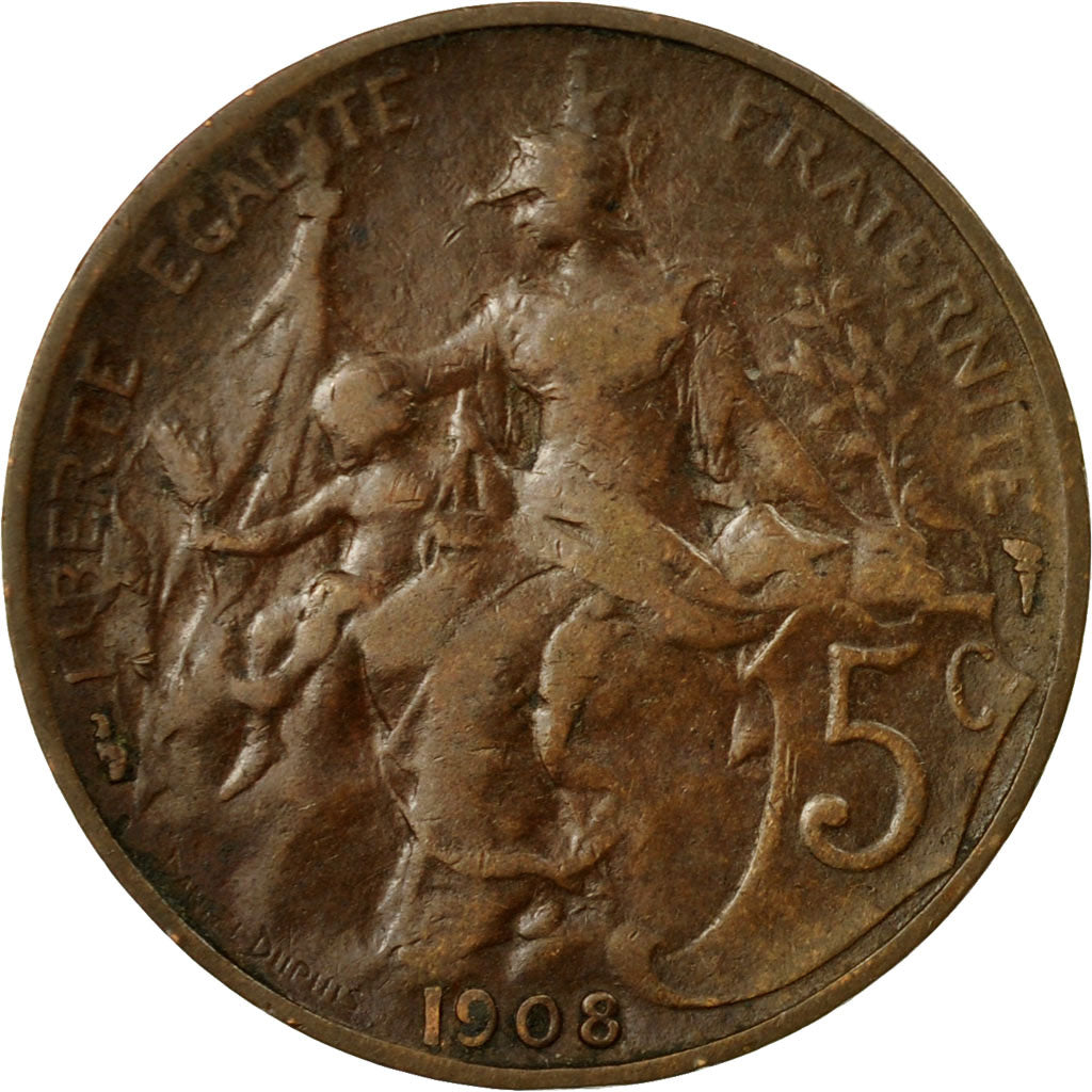 Coin, France, Dupuis, 5 Centimes, 1908, Paris, EF(40-45), Bronze, KM:842