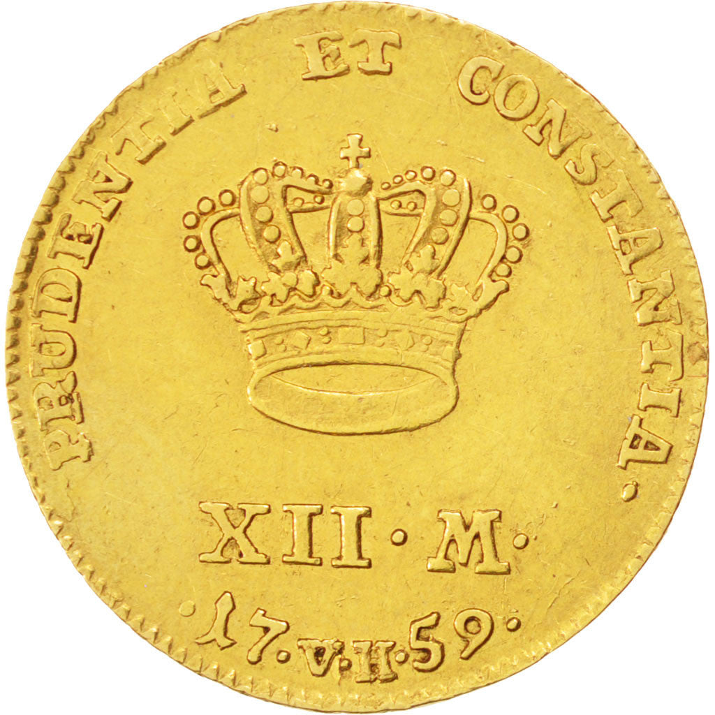 Coin, Denmark, Frederik V, 12 Mark, Ducat Courant, 1759, Copenhaguen, EF(40-45)