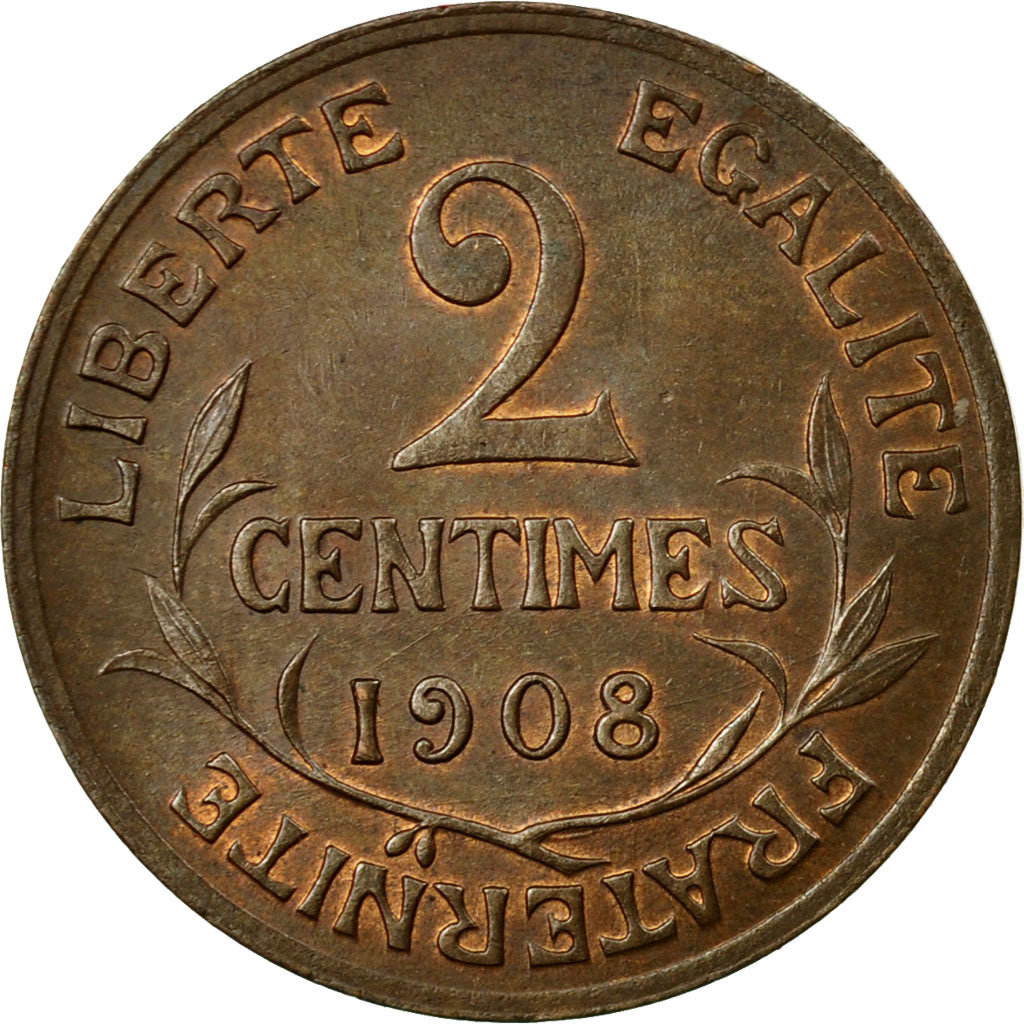Coin, France, Dupuis, 2 Centimes, 1908, Paris, AU(50-53), Bronze, KM:841
