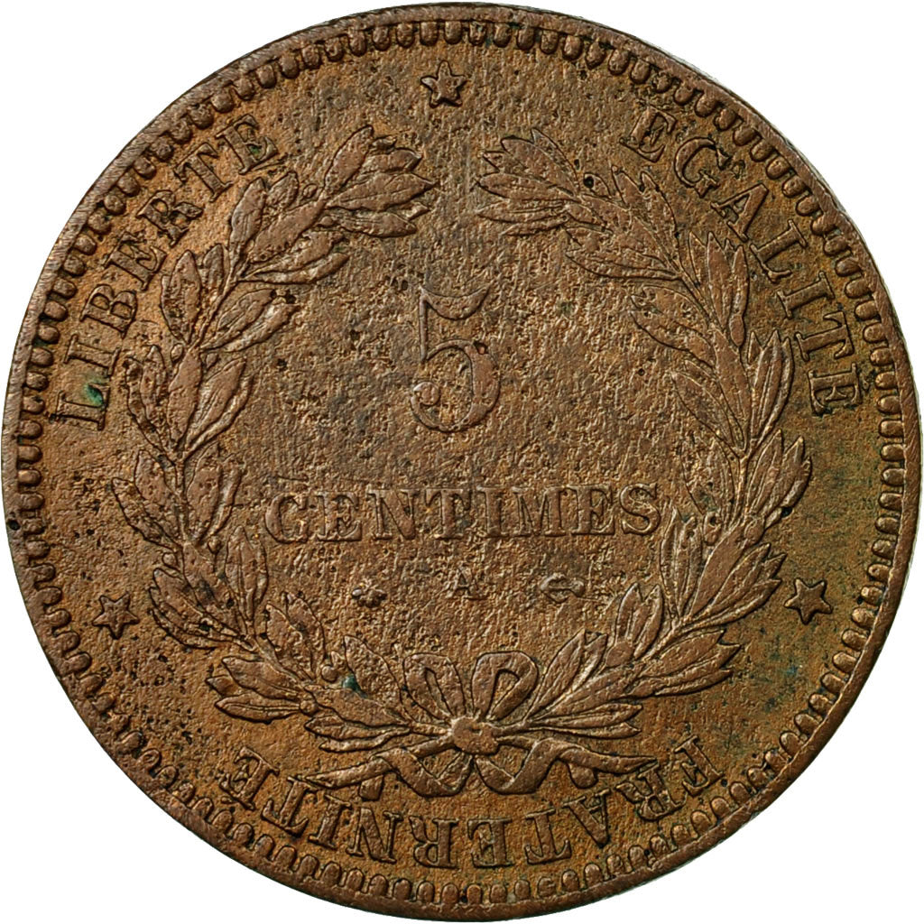 Monnaie, France, Cérès, 5 Centimes, 1872, Paris,TB+,Bronze,Gadoury:157a,KM 821.1