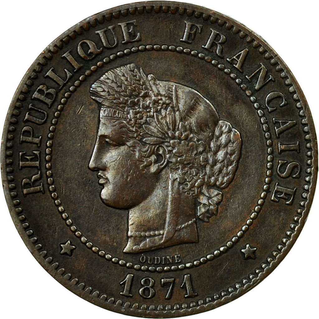 Moneda, Francia, Cérès, 5 Centimes, 1871, Paris, MBC, Bronce, KM:821.1
