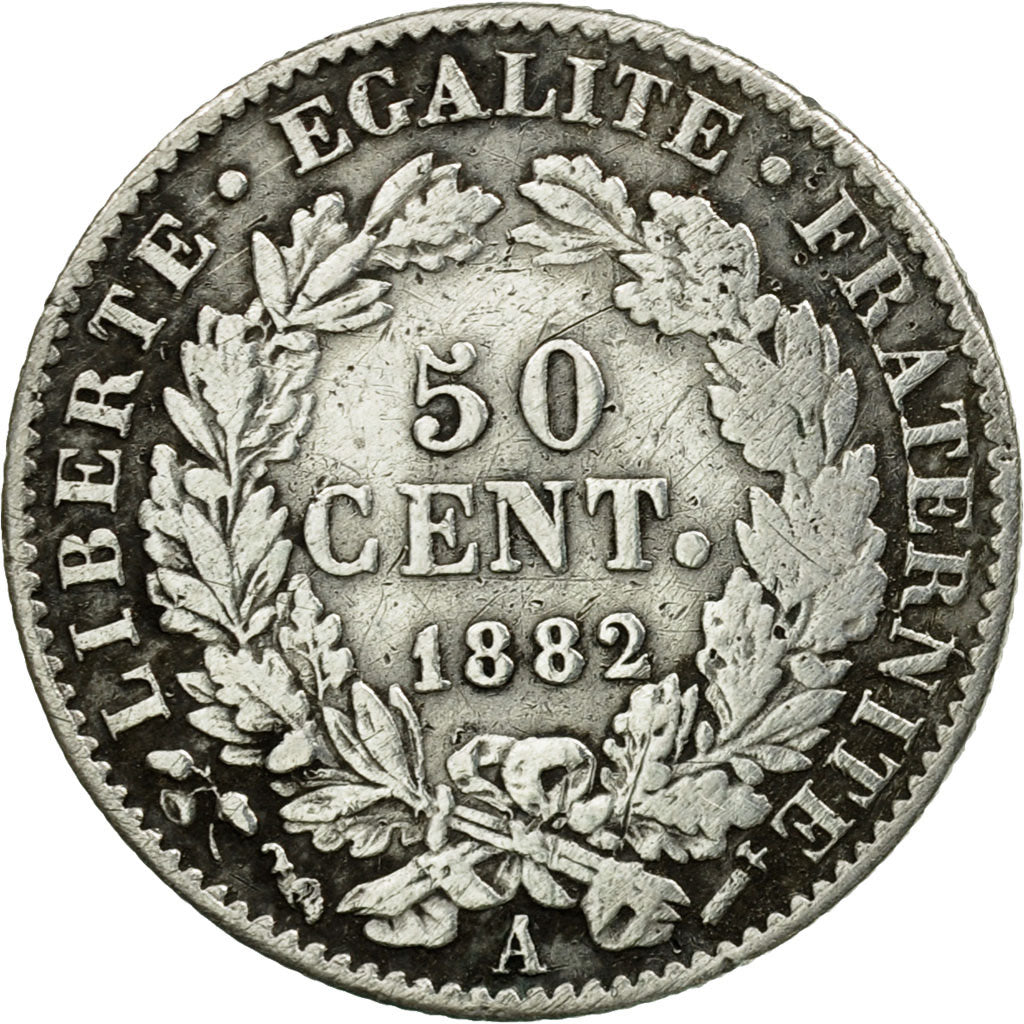 Coin, France, Cérès, 50 Centimes, 1882, Paris, VF(30-35), Silver, KM:834.1
