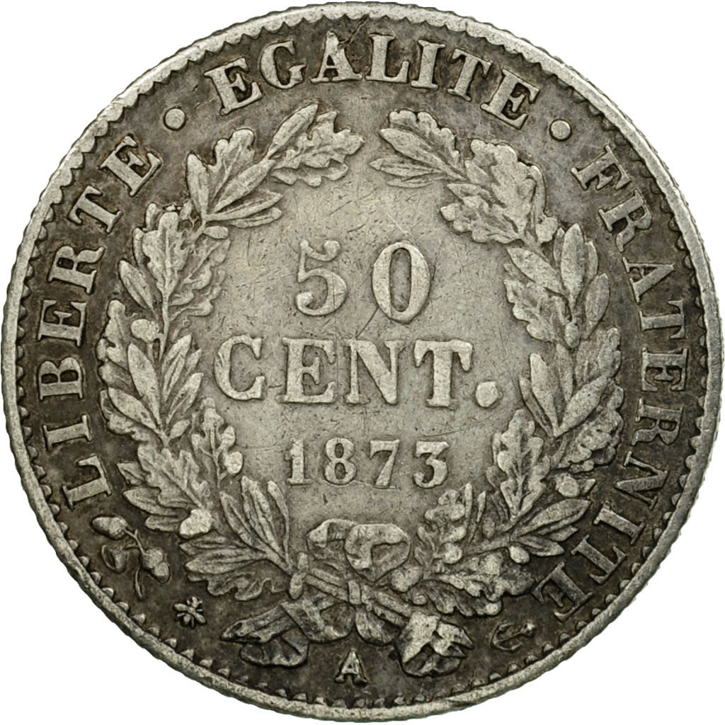 Monnaie, France, Cérès, 50 Centimes, 1873,Paris,TB+,Argent,KM:834.1,Gad 419a