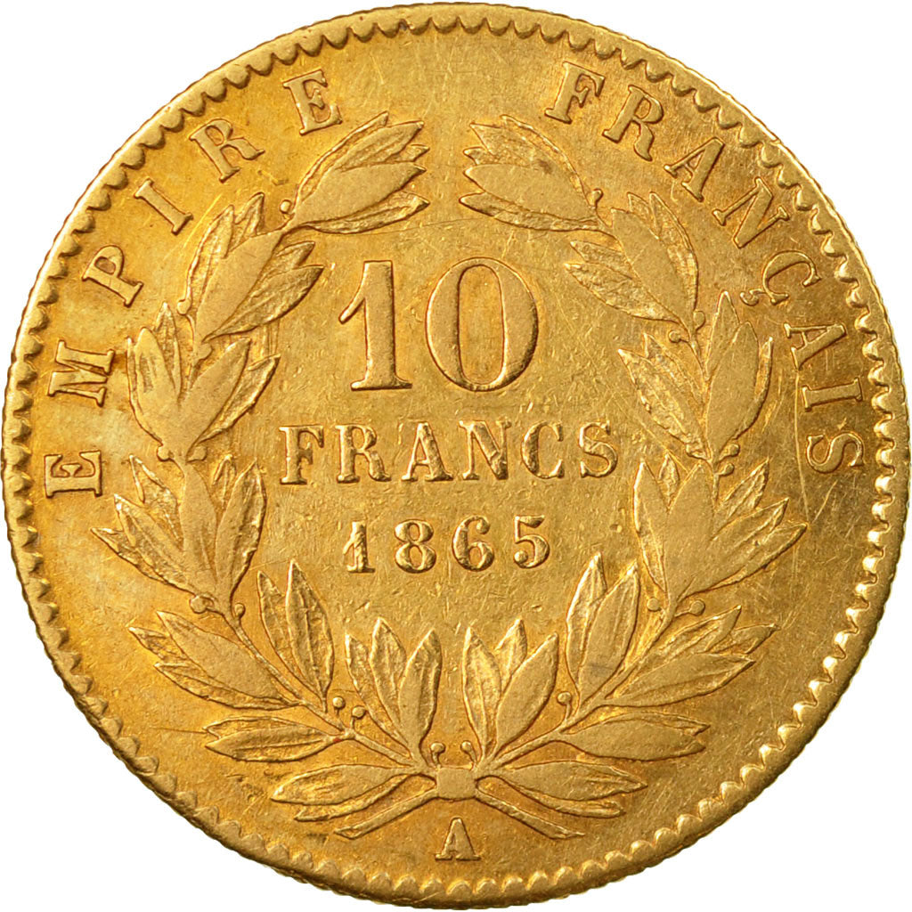 Coin, France, Napoleon III, 10 Francs, 1865, Paris, EF(40-45), Gold, KM 800.1
