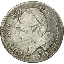 Monnaie, France, 15 sols françois,1791, Limoges, TB, Argent, KM 604.5, Gad 36
