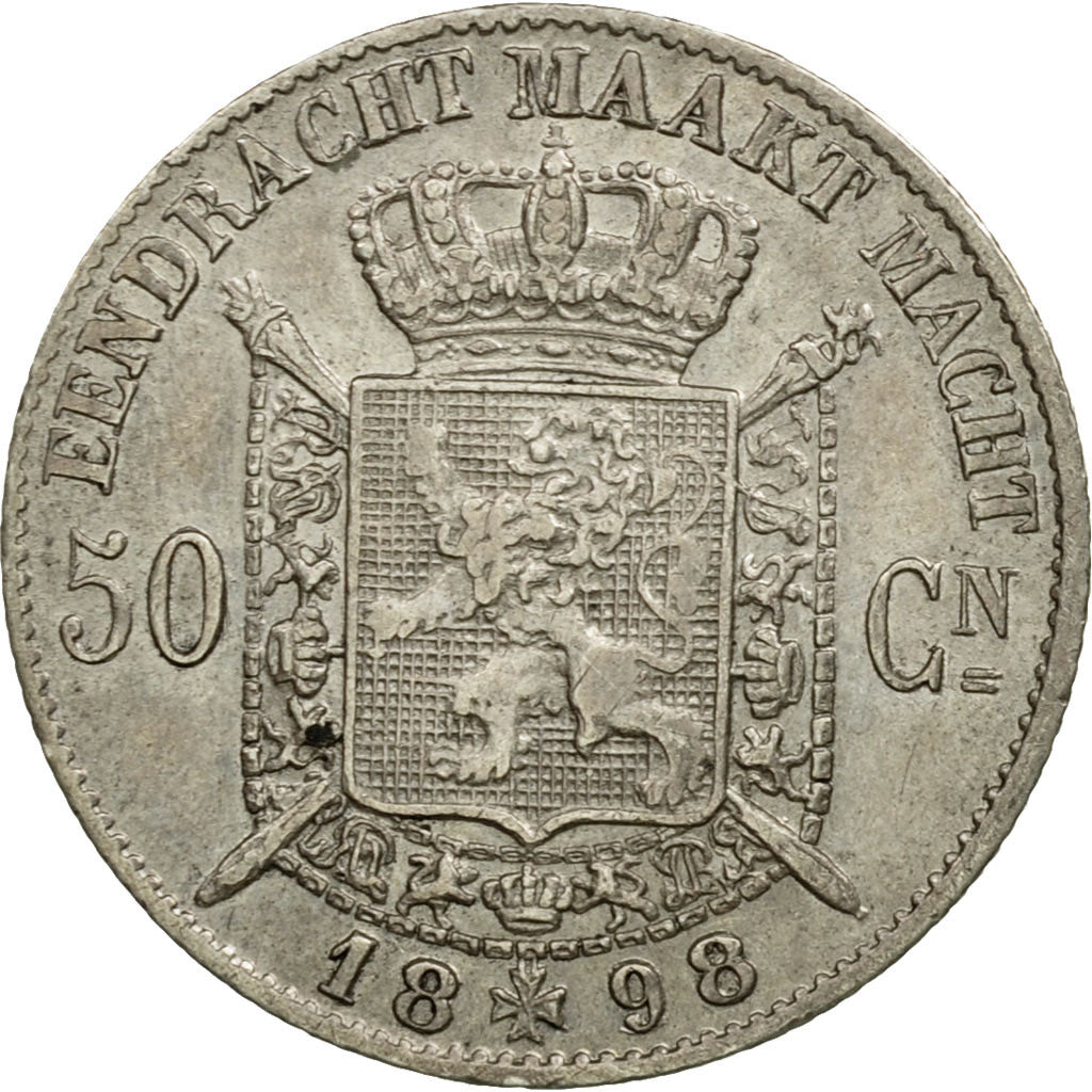 Munten, België, Leopold II, 50 Centimes, 1898, ZF+, Zilver, KM:27