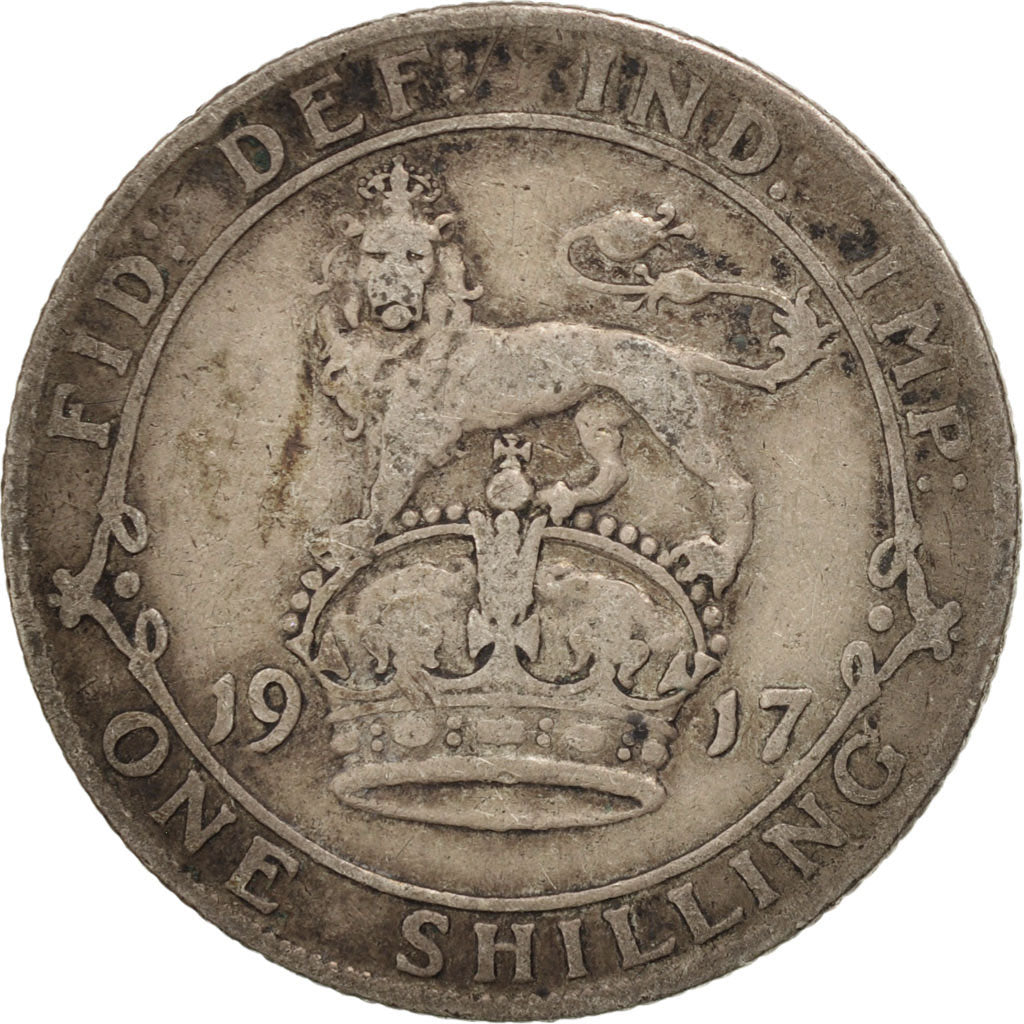 GREAT BRITAIN, Shilling, 1917, KM #816, VF(30-35), Silver, 23.5, 5.54