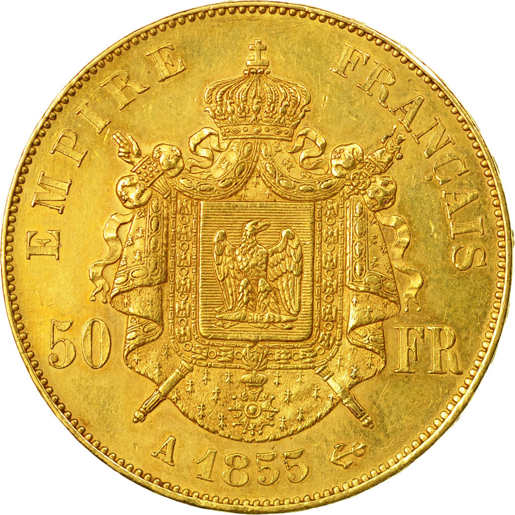 Coin, France, Napoleon III, 50 Francs, 1855, Paris, AU(50-53), Gold, KM 785.1