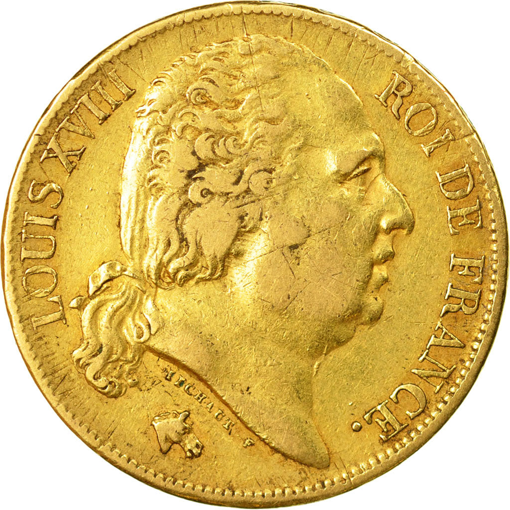 Coin, France, Louis XVIII, 20 Francs, 1824, Paris, EF(40-45), Gold, KM 712.1