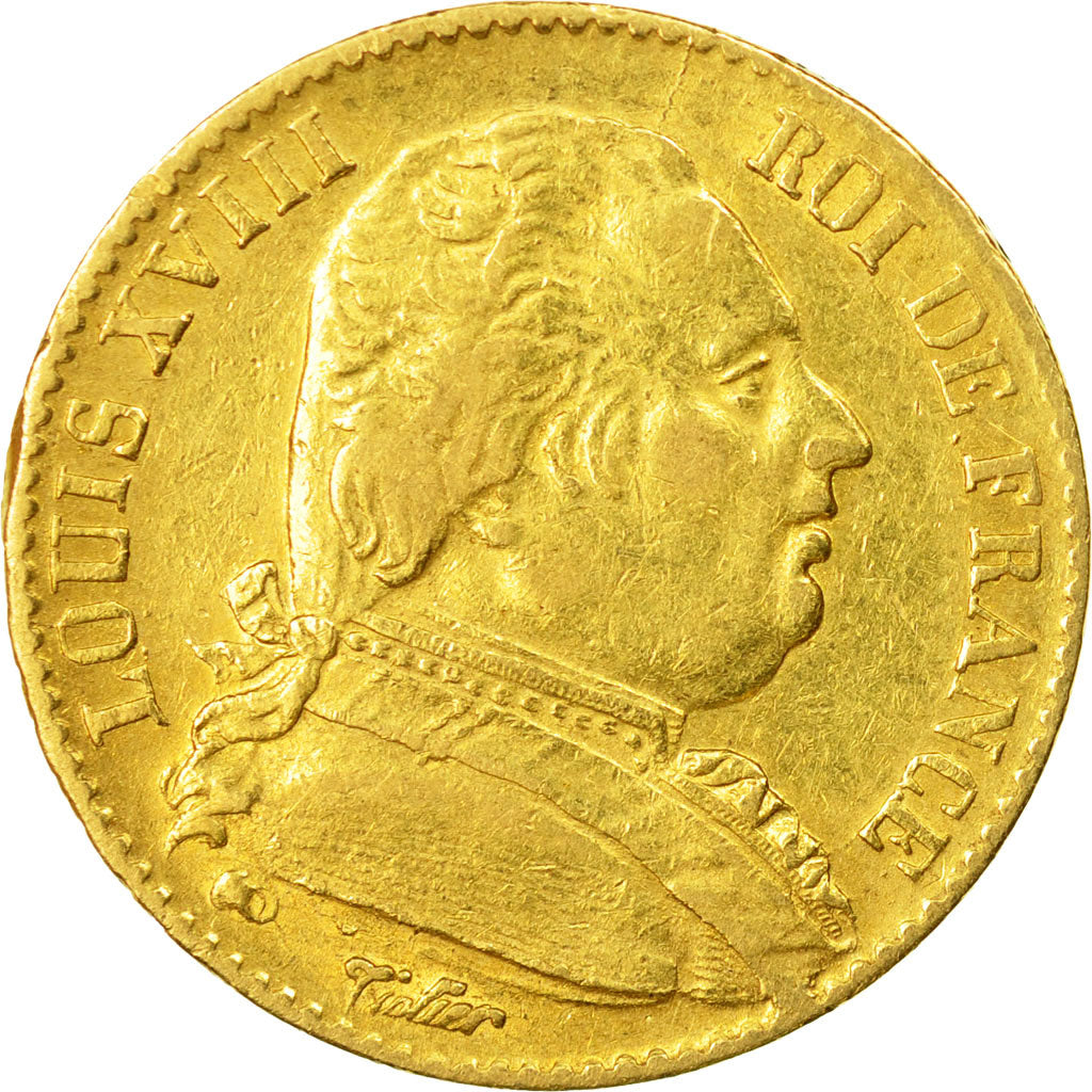 Moneta, Francia, Louis XVIII, 20 Francs, 1814, Paris, BB, Oro, KM 706.1