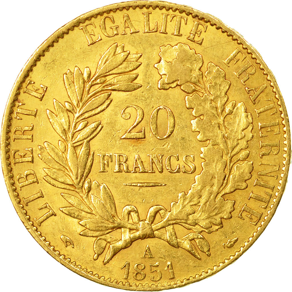 Moneta, Francia, Cérès, 20 Francs, 1851, Paris, BB+, Oro, KM:762, Gadoury:1059