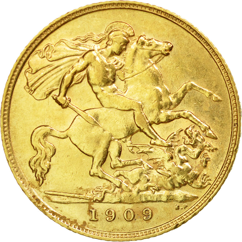 Coin, Great Britain, Edward VII, 1/2 Sovereign, 1909, EF(40-45), Gold, KM:804