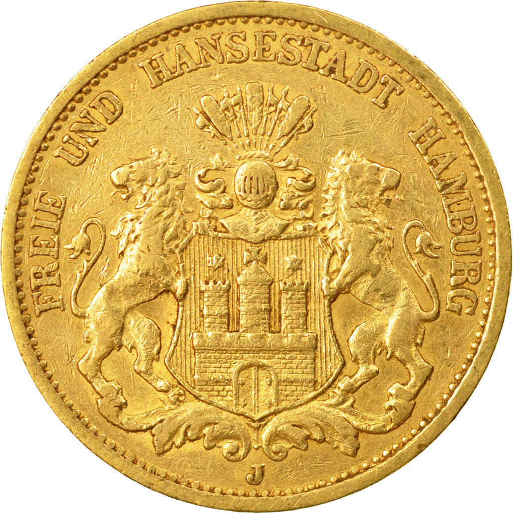 Coin, German States, HAMBURG, 20 Mark, 1877, Hamburg, AU(50-53), Gold, KM:602