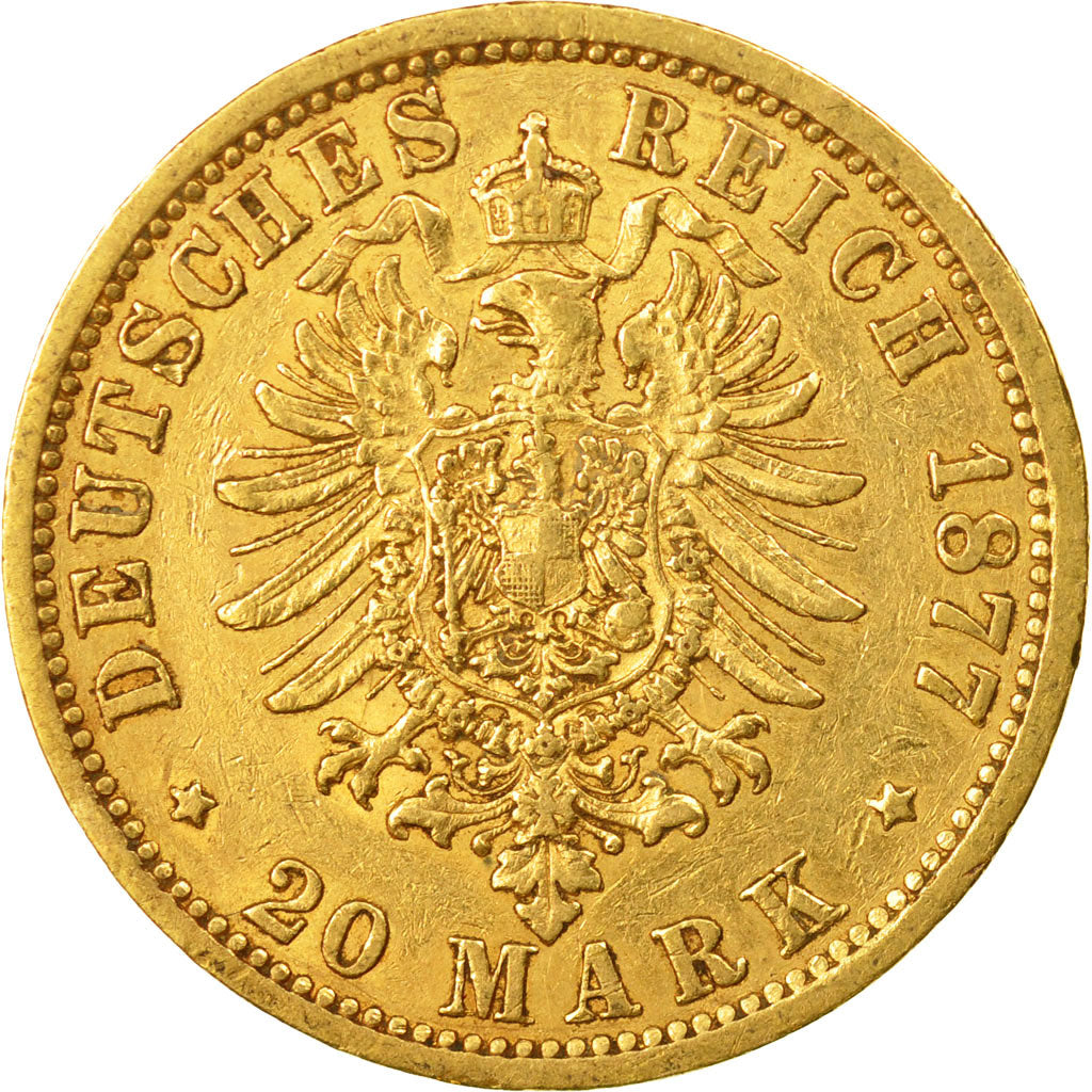 Coin, German States, HAMBURG, 20 Mark, 1877, Hamburg, AU(50-53), Gold, KM:602