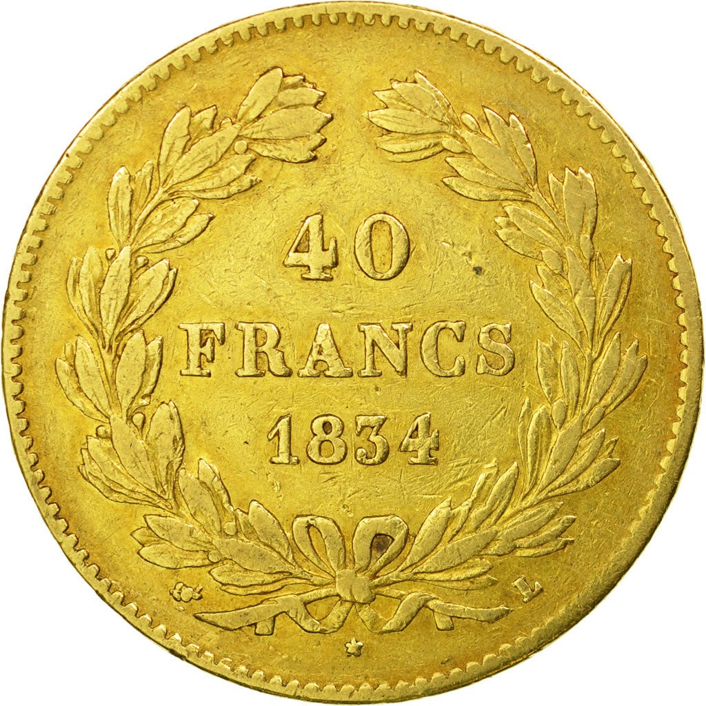 Coin, France, Louis-Philippe, 40 Francs, 1834, Bayonne, EF(40-45), Gold,KM 747.3