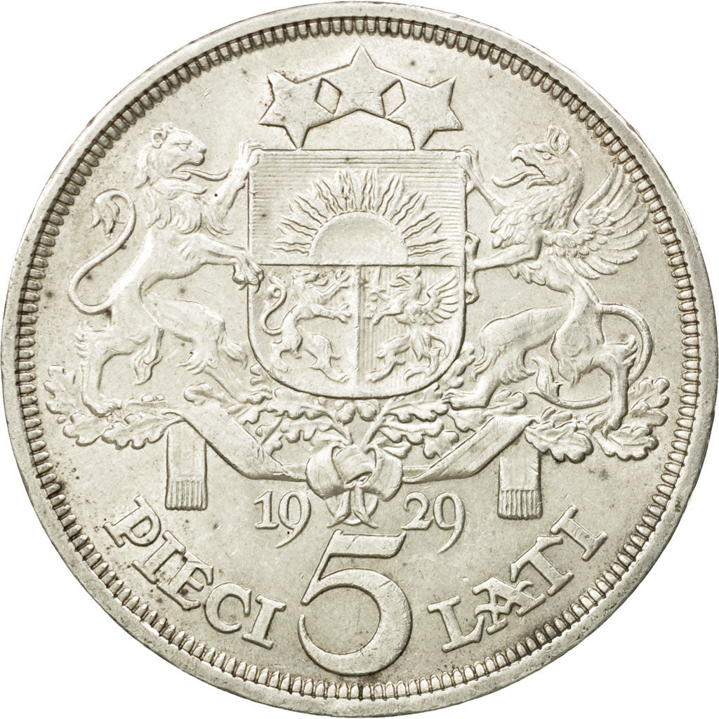 Coin, Latvia, 5 Lati, 1929, AU(50-53), Silver, KM:9