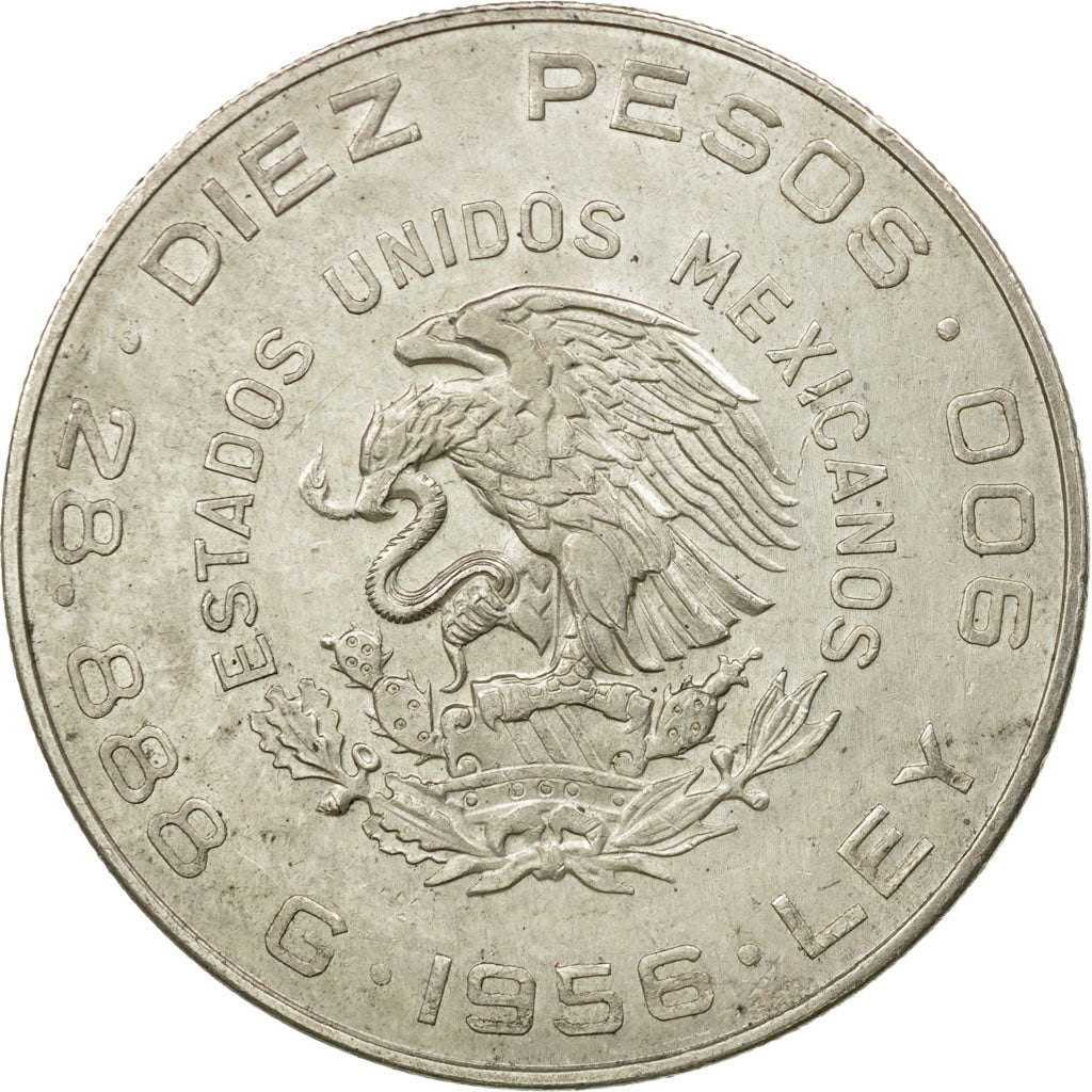 Coin, Mexico, 10 Pesos, 1956, Mexico City, MS(60-62), Silver, KM:474