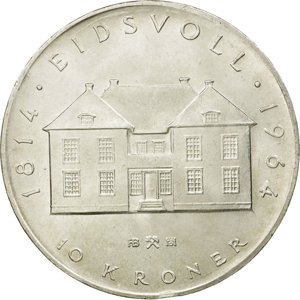 Monnaie, Norvège, Haakon VII, 10 Kroner, 1964, TTB+, Argent, KM:413
