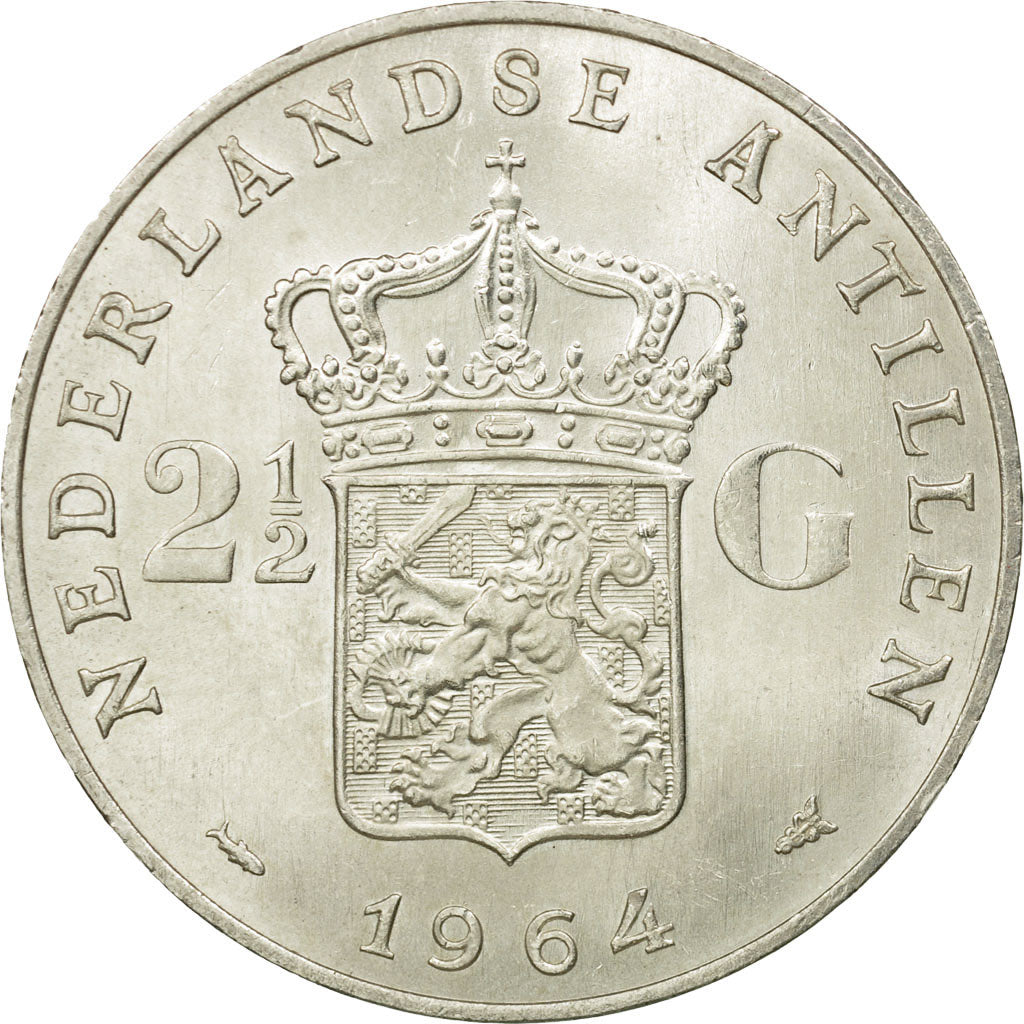 Coin, Netherlands Antilles, Juliana, 2-1/2 Gulden, 1964, AU(55-58), Silver, KM:7