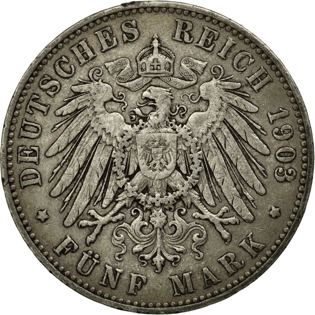 Coin, German States, SAXONY-ALBERTINE, Georg, 5 Mark,1903,Muldenhütten,AU(40-45)
