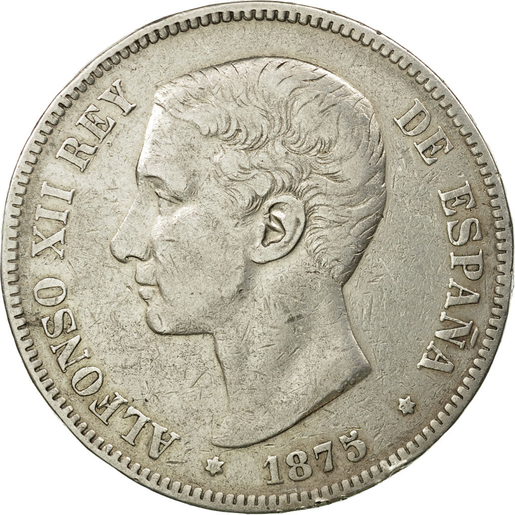 Moneda, España, Alfonso XII, 5 Pesetas, 1875, MBC, Plata, KM:671