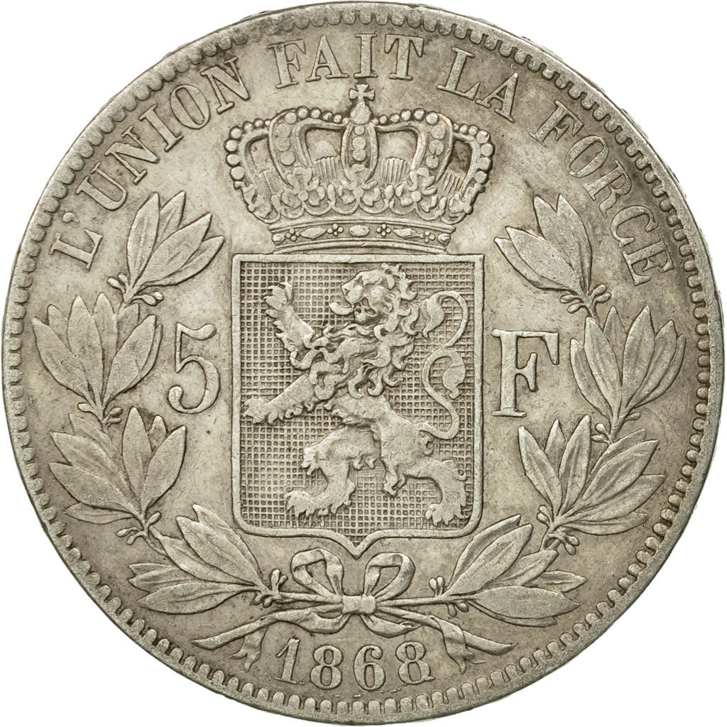 Coin, Belgium, Leopold II, 5 Francs, 5 Frank, 1868, EF(40-45), Silver, KM:24