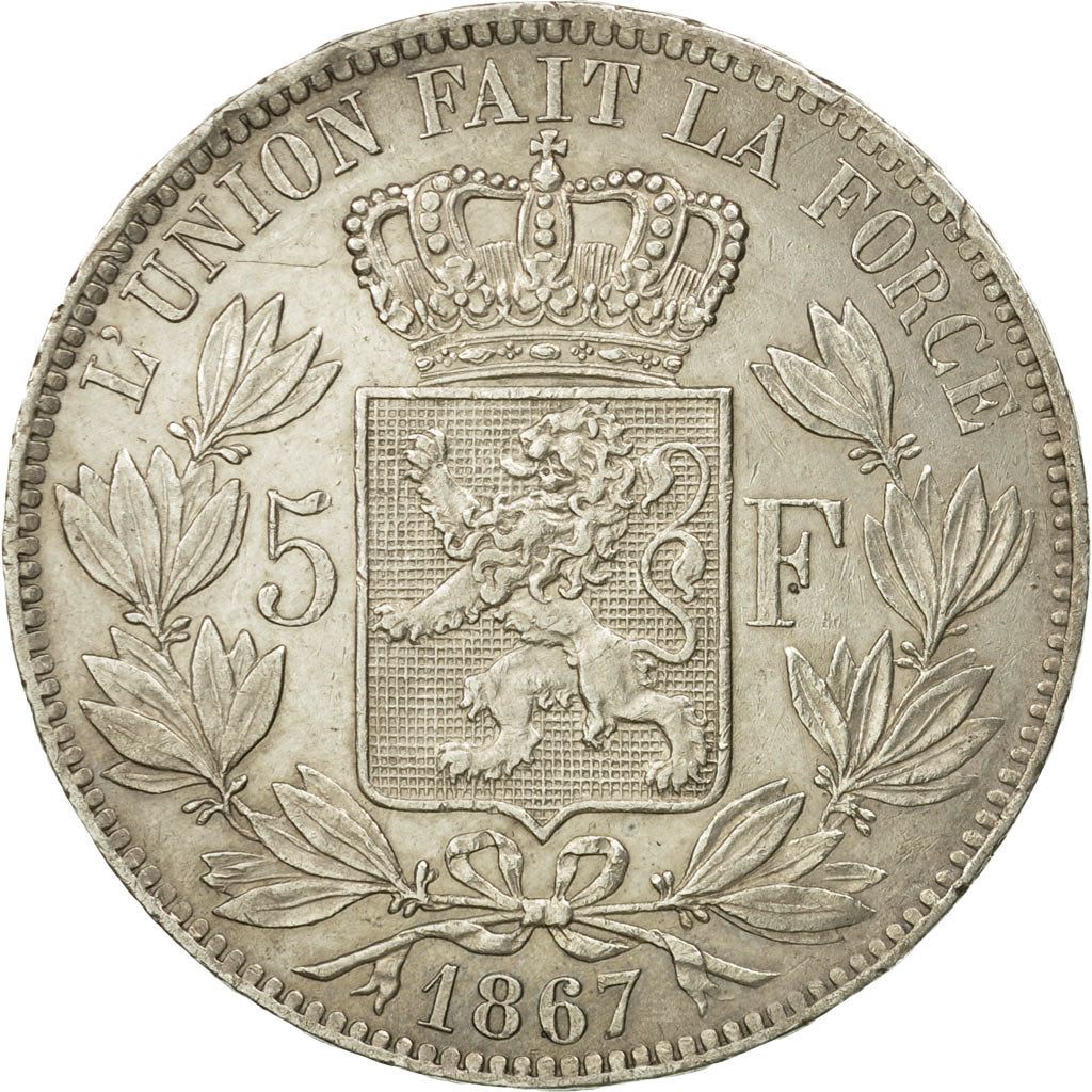 Coin, Belgium, Leopold II, 5 Francs, 5 Frank, 1867, EF(40-45), Silver, KM:24