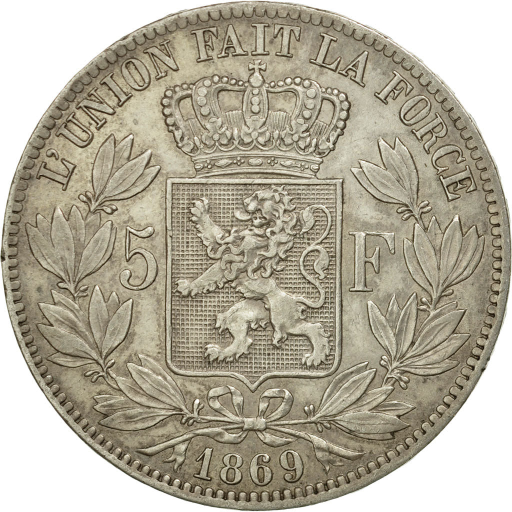 Coin, Belgium, Leopold II, 5 Francs, 5 Frank, 1869, EF(40-45), Silver, KM:24