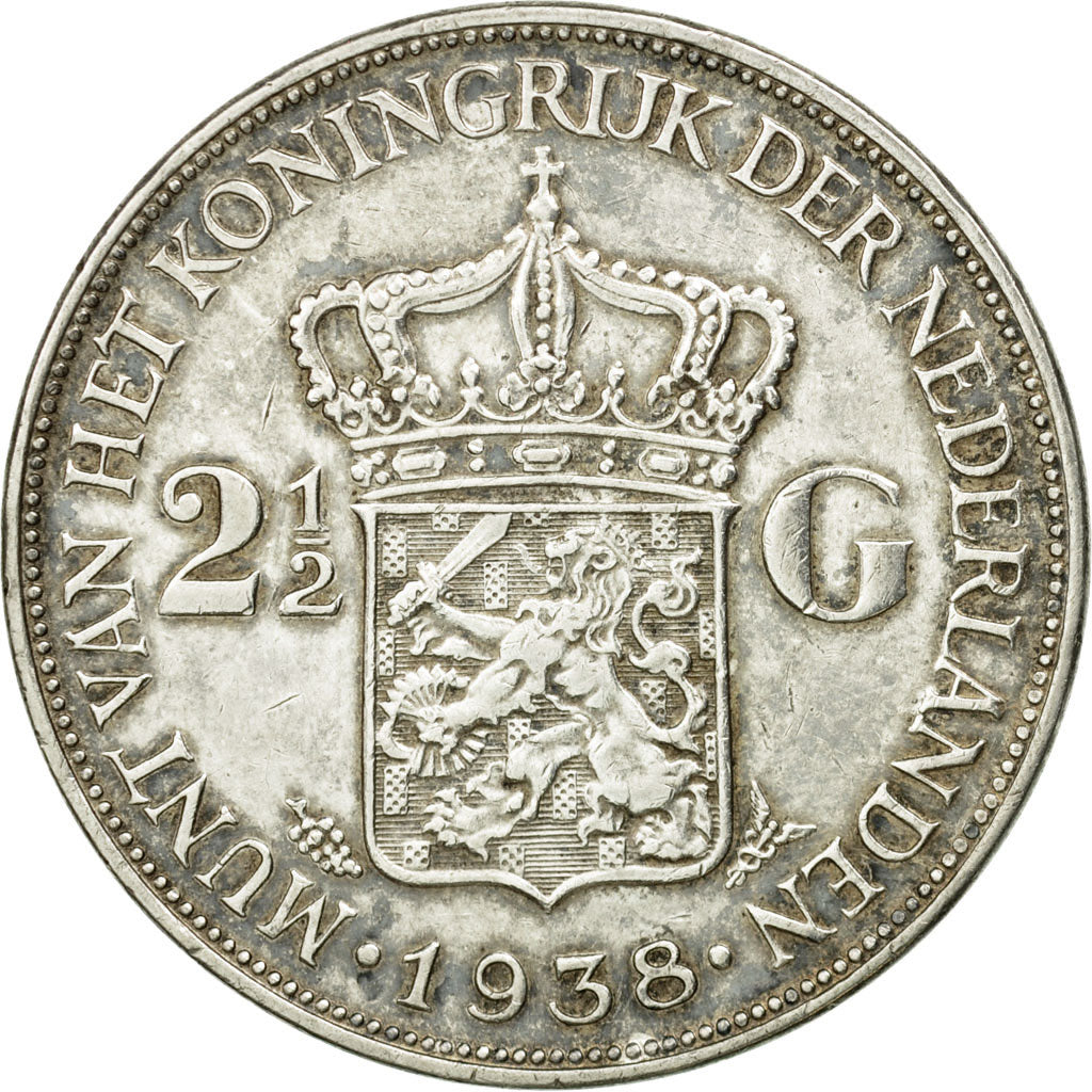 Coin, Netherlands, Wilhelmina I, 2-1/2 Gulden, 1938, EF(40-45), Silver, KM:165