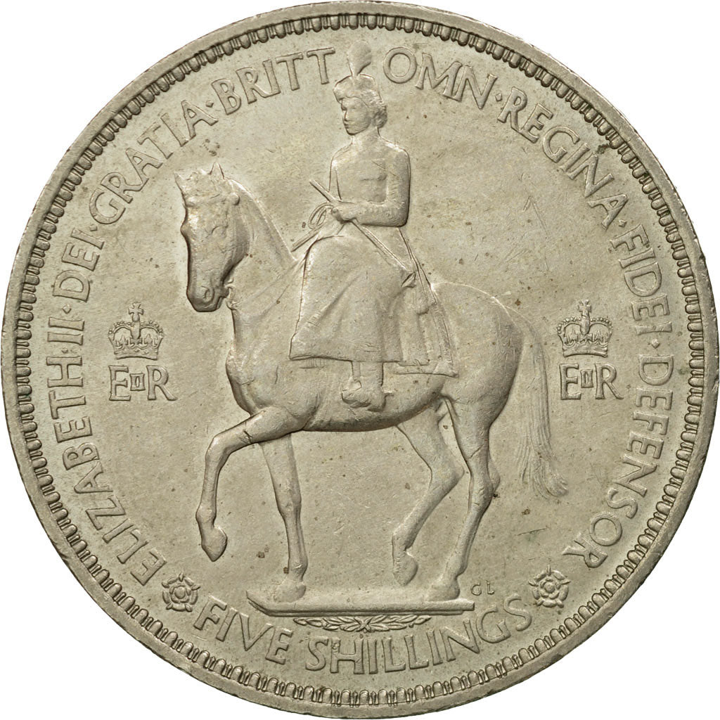 Coin, Great Britain, Elizabeth II, Crown, 1953, AU(55-58), Copper-nickel, KM:894