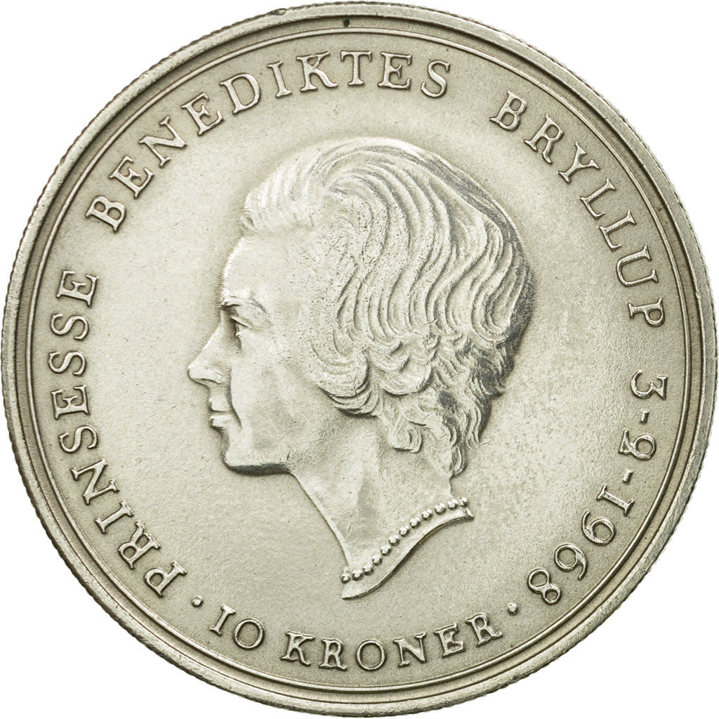 Coin, Denmark, Frederik IX, 10 Kroner, 1968, Copenhagen, AU(50-53),Silver,KM 857