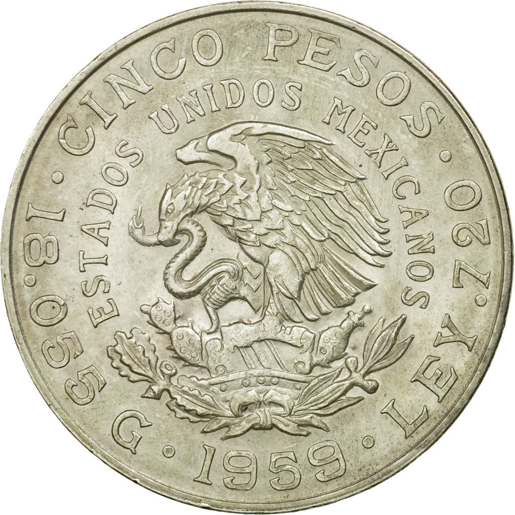 Monnaie, Mexique, 5 Pesos, 1959, Mexico City, TTB+, Argent, KM:471