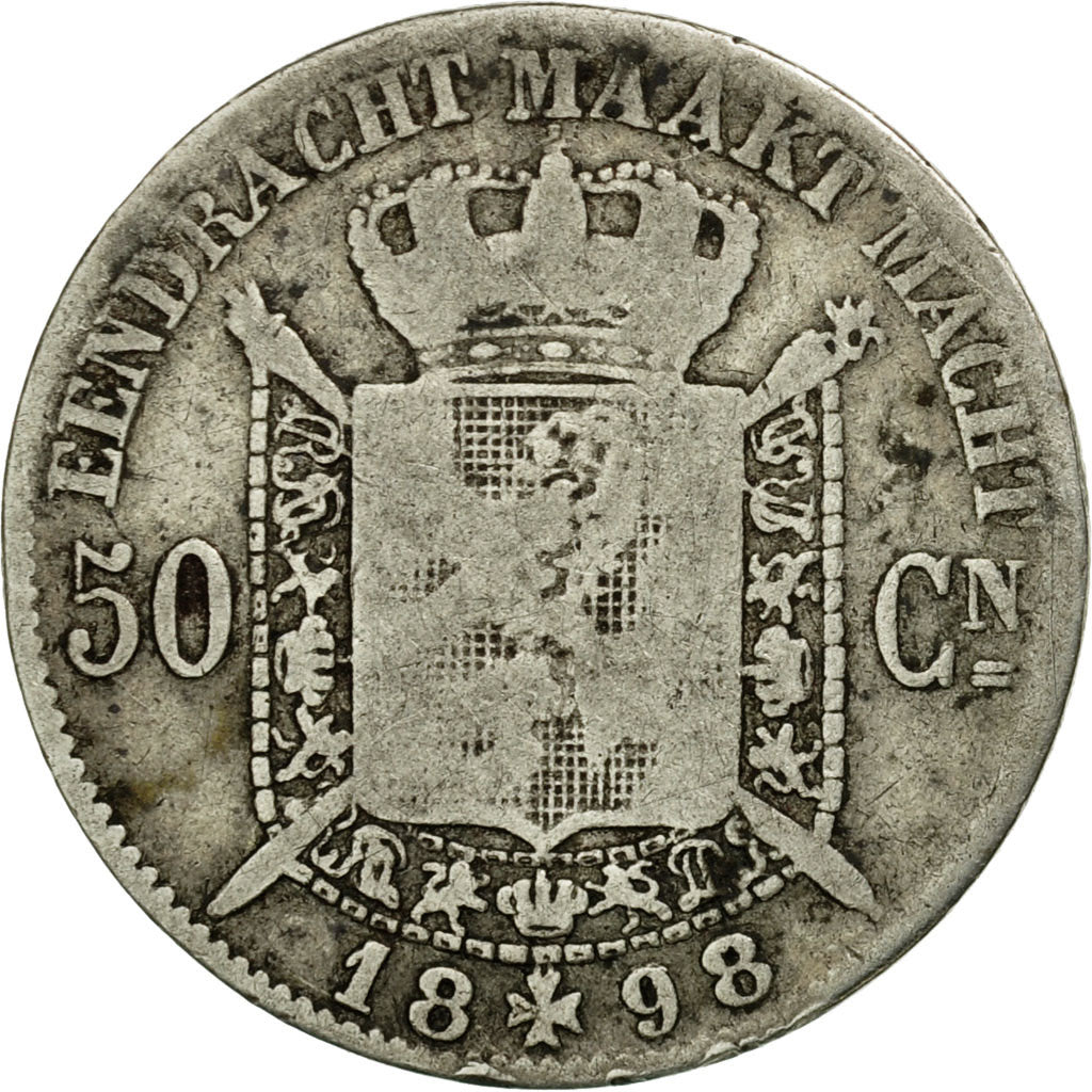 Moneta, Belgio, Leopold II, 50 Centimes, 1898, MB+, Argento, KM:27