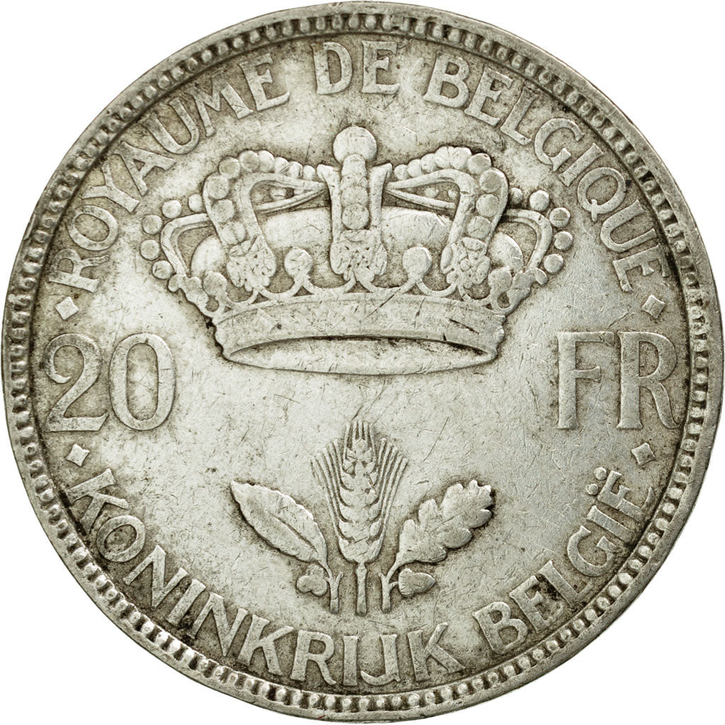 Coin, Belgium, 20 Francs, 20 Frank, 1935, EF(40-45), Silver, KM:105