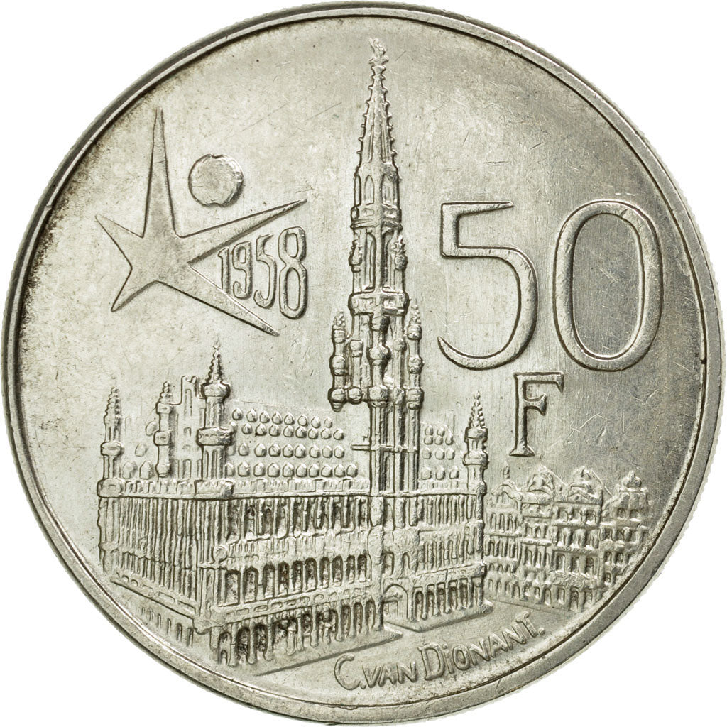 Coin, Belgium, 50 Francs, 50 Frank, 1958, AU(55-58), Silver, KM:151.1