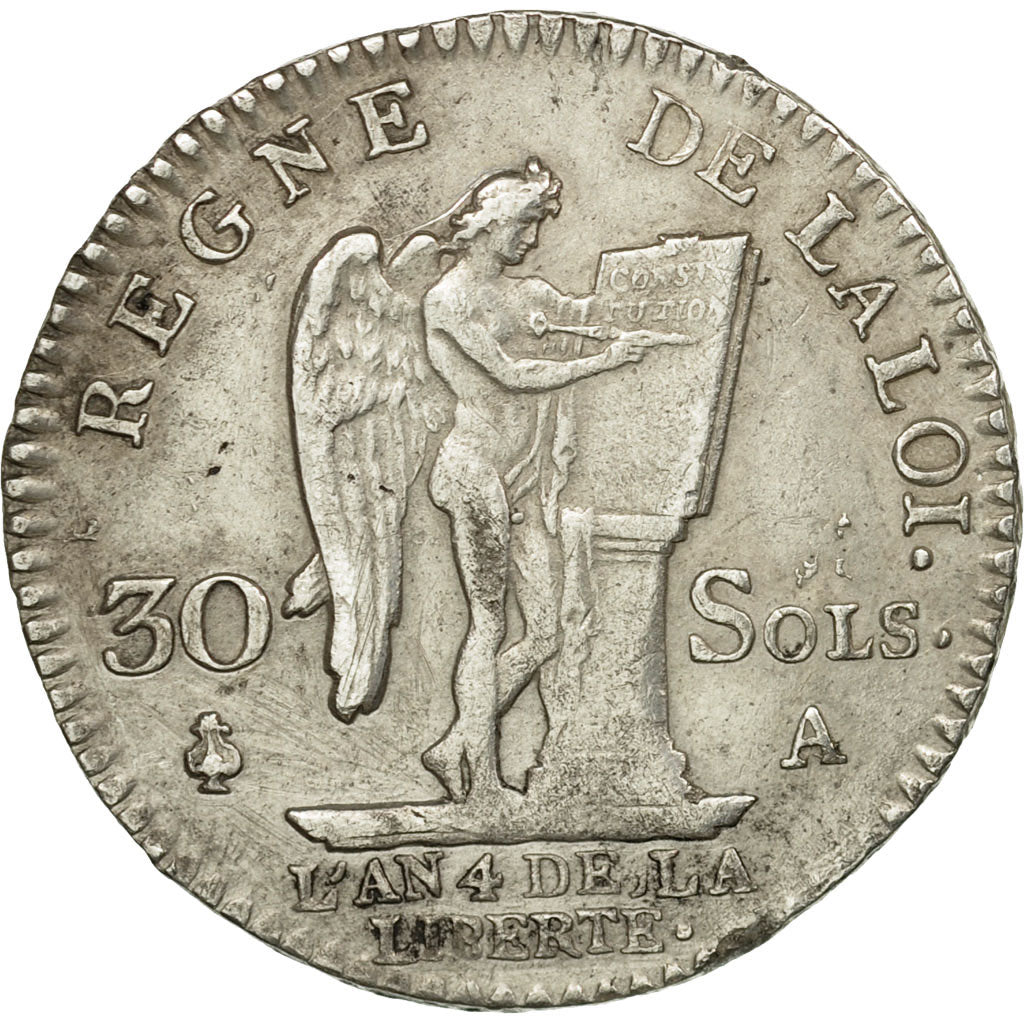 Munten, Frankrijk, 30 sols françois, 1792, Paris, ZF+, Zilver, KM 606.1