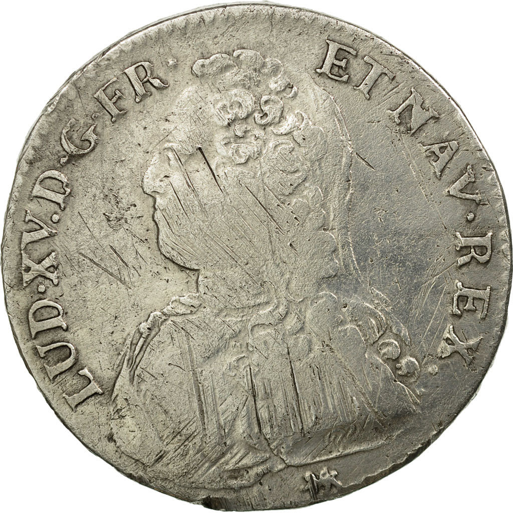 Moneda, Francia, Louis XV, 1/2 Ecu, 1727, Nantes, BC+, Plata, Gadoury:313
