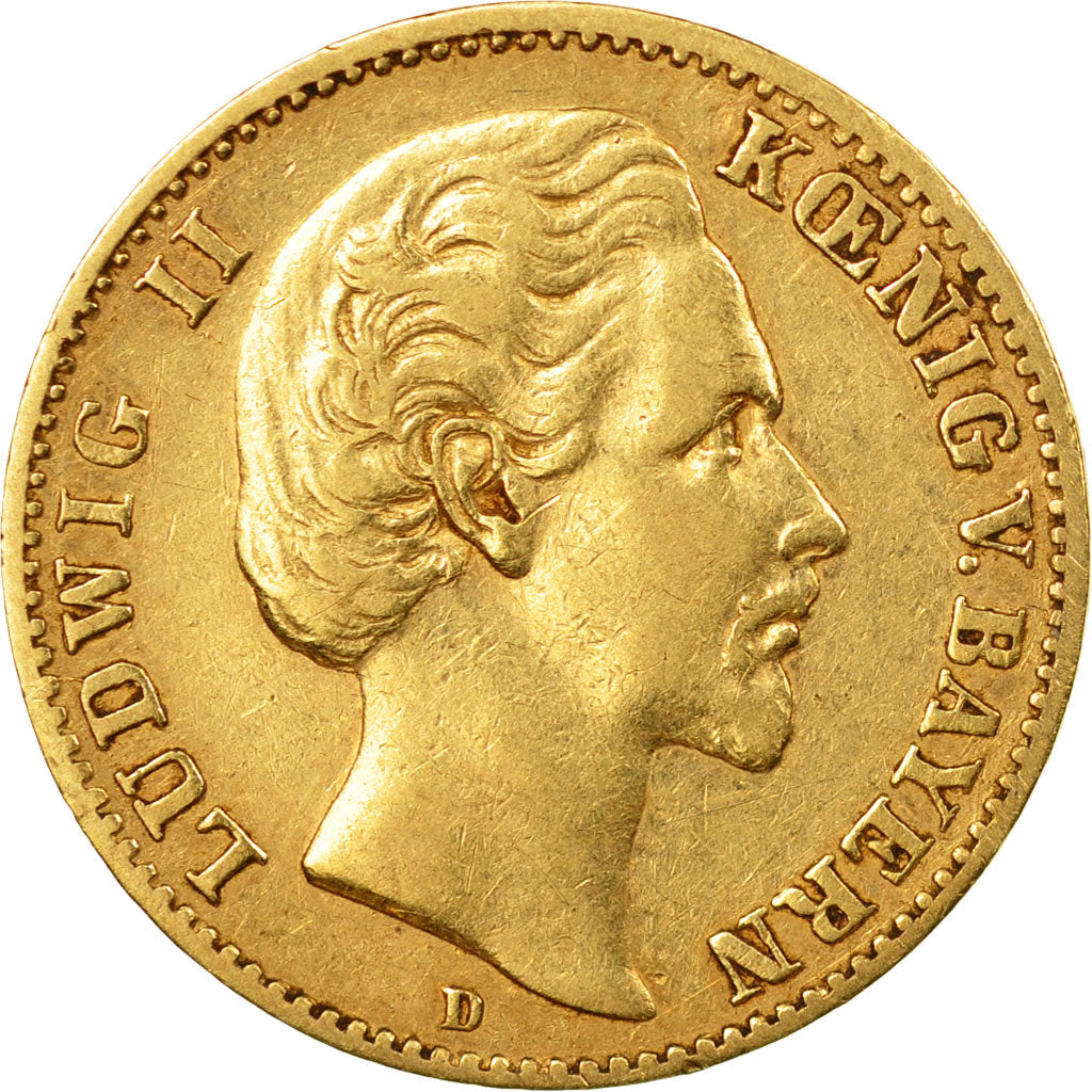 Coin,German States,BAVARIA,Ludwig II,10 Mark,1874,Munich,AU(50-53),Gold,KM 898