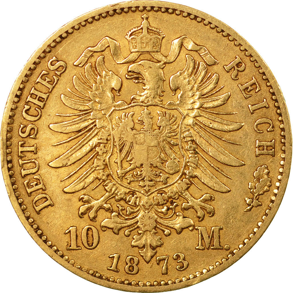 Munten, Duitse staten, PRUSSIA, Wilhelm I, 10 Mark, 1873, Cleves,ZF+,Goud,KM 502