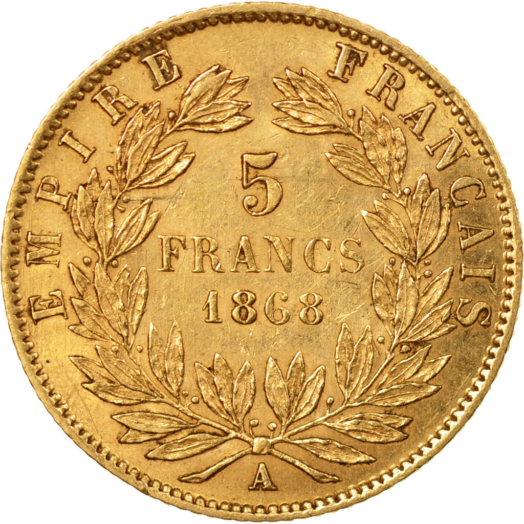 Coin, France, Napoleon III, 5 Francs, 1868, Paris, AU(50-53),Gold, KM 803.1