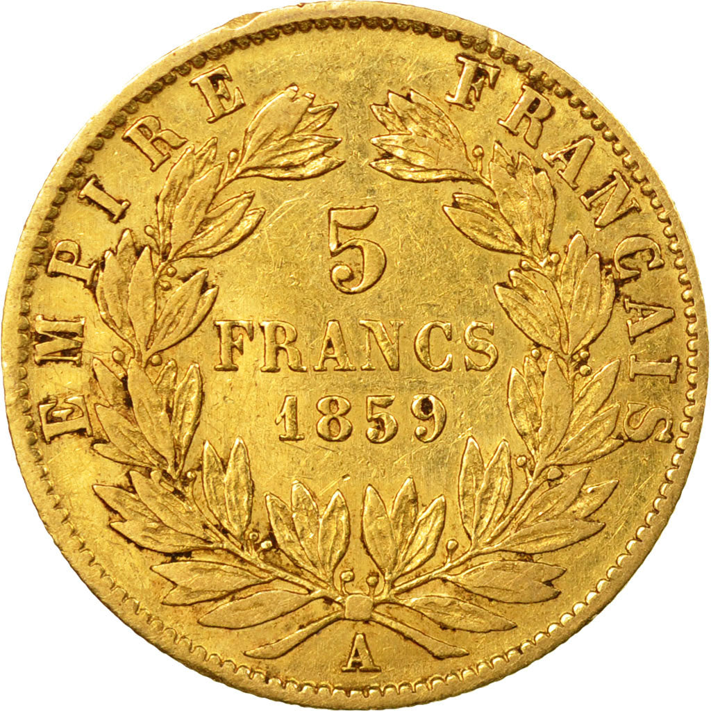 Coin, France, Napoleon III, 5 Francs, 1859, Paris, VF(30-35), Gold, KM 787.1