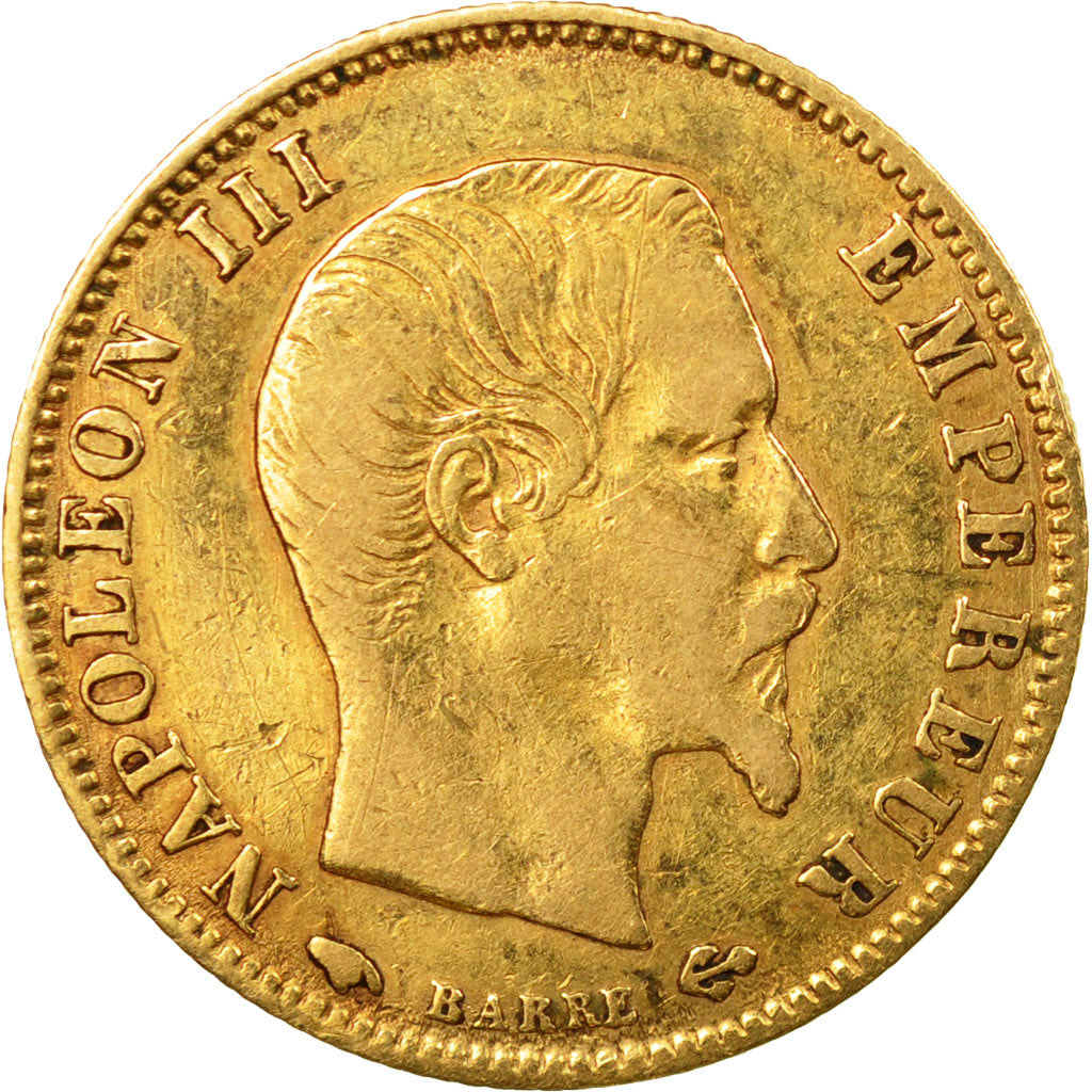 Moneda, Francia, Napoleon III, 5 Francs, 1860, Paris, BC+, Oro, KM 787.1
