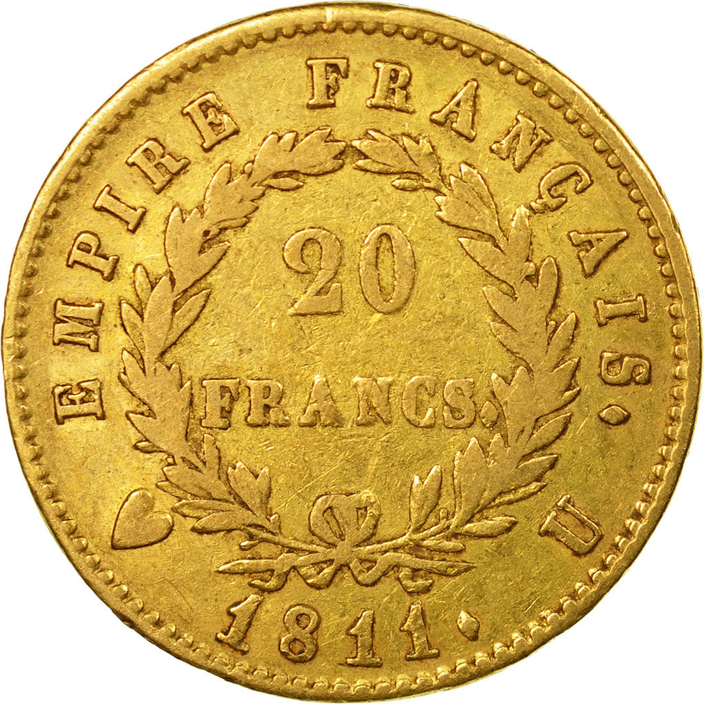 Moneda, Francia, Napoléon I, 20 Francs, 1811, Torino, BC+, Oro, KM:695.9