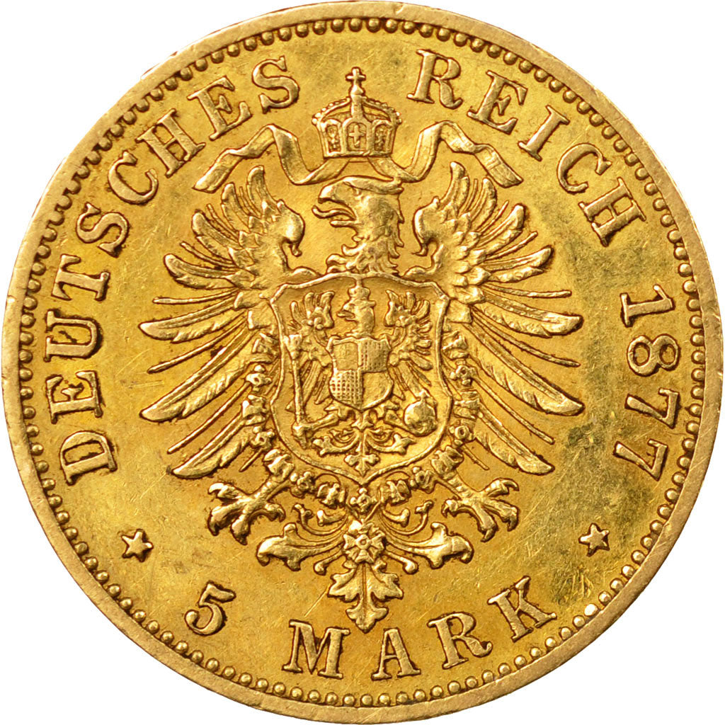Münze, Deutsch Staaten, PRUSSIA, Wilhelm I, 5 Mark, 1877, Breslau,SS,Gold,KM 507
