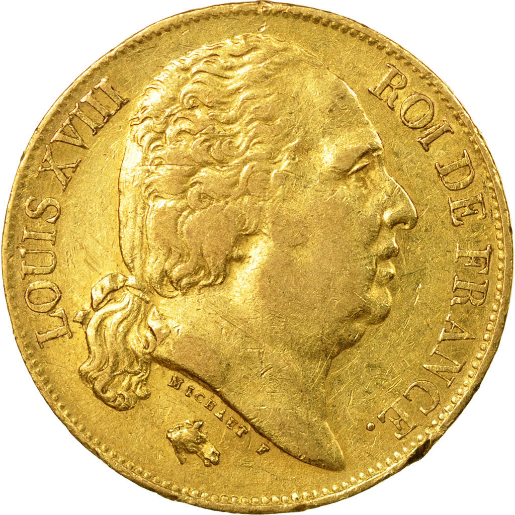 Coin, France, Louis XVIII, 20 Francs, 1818, Lille, EF(40-45), Gold, KM 712.9