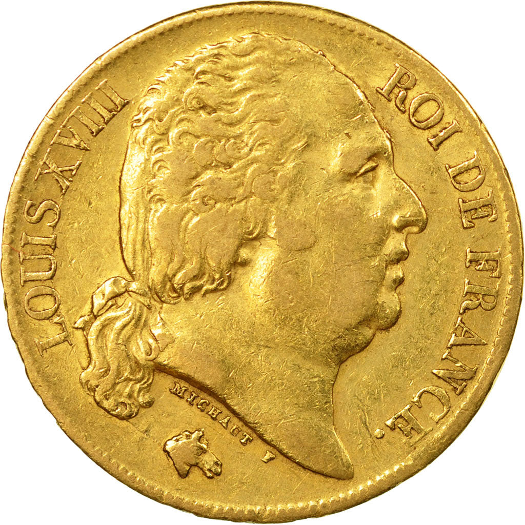 Moneda, Francia, Louis XVIII, 20 Francs, 1819, Paris, MBC, Oro, KM 1028