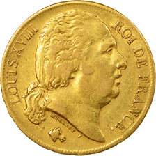 Moneda, Francia, Louis XVIII, 20 Francs, 1819, Paris, MBC, Oro, KM 1028