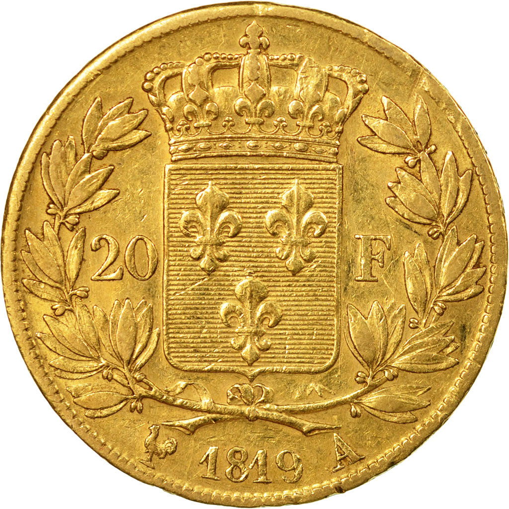 Moneda, Francia, Louis XVIII, 20 Francs, 1819, Paris, MBC, Oro, KM 1028
