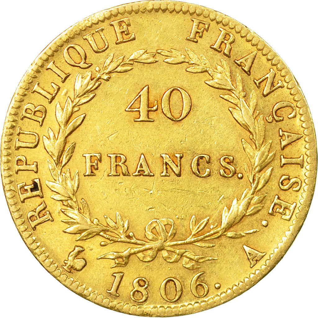 Coin, France, Napoléon I, 40 Francs, 1806, Paris, AU(50-53), Gold, KM:675.1